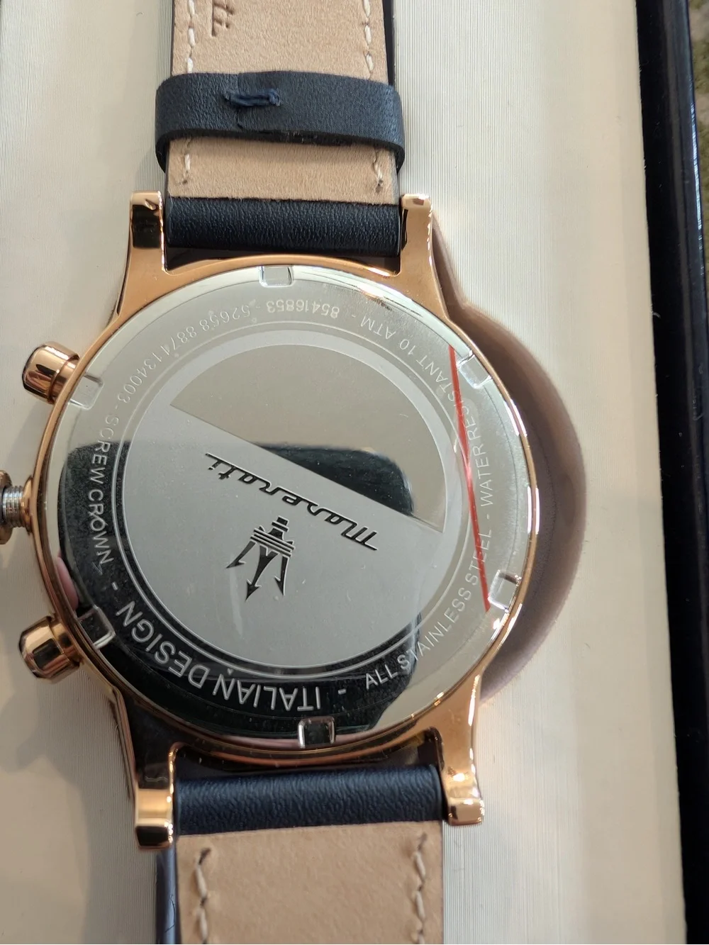 Black Strap Rose Gold Case Chronograph Watch